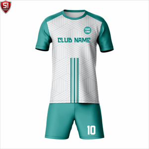 ชุดฟุตบอลแบบกำหนดเอง เสื้อแขนสั้นและกางเกงขาสั้น สีเขียวขาว ลายเรขาคณิต ชุดทีม - Product Image 2