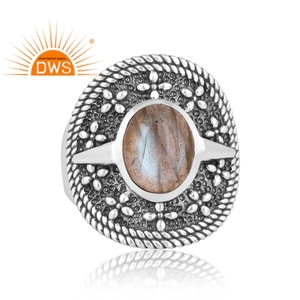 Best Selling Oxidized Sterling <b>Silver</b> Natural Labradorite Gemstone <b>Statement</b> <b>Ring</b> Custom Jewelry Manufacturer - Product Image 2