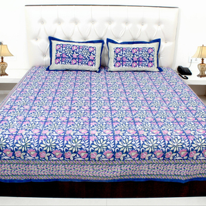 Jaipuri ผ้าปูที่นอนพิมพ์ลายผ้าฝ้าย100% ปลอกหมอน2ใบ