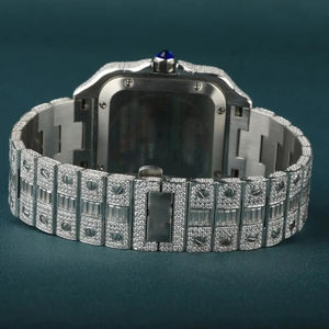 Luxe Haute Qualité Baguette Moissanite Montre-Bracelet En Acier Inoxydable Bande Carré Antique Mécanique Quartz Mouvement D'affaires - Product Image 4