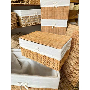 Canvas Liner and <b>Handles</b> Handcrafted Bamboo & Rattan Storage <b>with</b> Lid: Premium Hotel Laundry Rattan <b>Basket</b> - Product Image 4