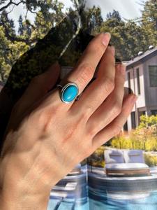 Bague de cocktail bohème élégante et stylée en argent sterling 925 avec turquoise, faite à la main, cadeau de fiançailles, mariages, fêtes, lèvres ovales bleues - Product Image 3