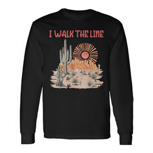 T-shirt a maniche lunghe I Walk The Line Cactus Desert Sunset in stile Western Rodeo - Product Image 2