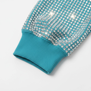 Vente chaude personnalisé français éponge épais coupe ample fermeture éclair à capuche brodé haute Streetwear manches strass 100% coton - Product Image 6