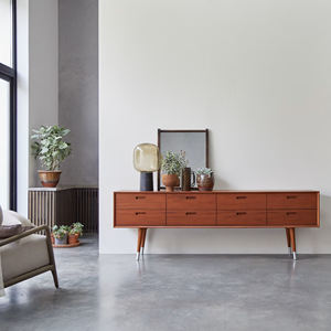 Aparador de cajón minimalista de madera de teca con forma rectangular también se puede utilizar como soporte de TV-Reno - Product Image 2