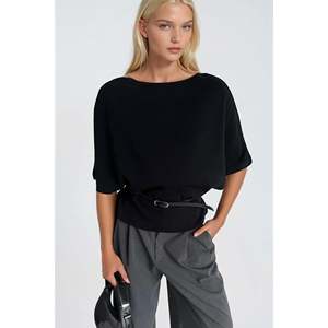 เสื้อไหมพรมคอวีแบบมีเชือกผูก - สีดำ - สีดำ - Product Image 4