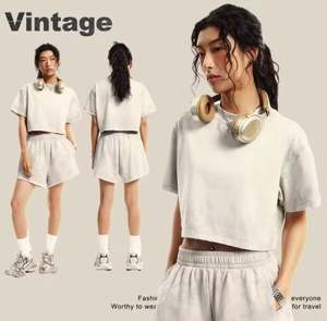 Camiseta de longitud corta de gran tamaño para mujer 260 270 Gsm, camisetas de algodón suave desgastadas con tinte personalizado - Product Image 3