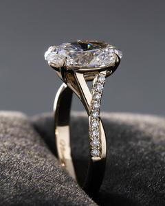 12x8mm Oval Cut <b>Moissanite</b> Diamond Engagement <b>Ring</b> in Gold | Solitaire Pave Band Bridal Wedding Jewelry - Product Image 4