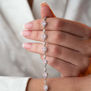 NOVAMART Fine Chic <b>Silver</b> Pink Heart <b>Charm</b> <b>Bracelet</b> Wholesale Export - Product Image 2