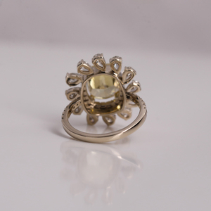 Custom Flower Shape Yellow <b>Cushion</b> Cut Lab Created Diamond Halo Setting 14KT Solid Gold Engagement Ring Luxurious Gift for Women - Product Image 5