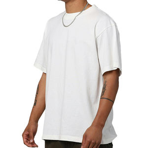 T-shirts à col rond pour hommes surdimensionnés de haute qualité sérigraphie graphique avec logo personnalisé sur un motif solide vierge poids lourd - Product Image 2