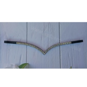 Haute sur demande Clear Crystal V Shape Browbands Blanc Argent & Rainbow Crystals Leather Browbands - Product Image 1