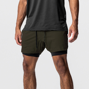 Pantalones cortos de gimnasio de doble capa personalizados de secado rápido con cintura elástica para hombre de malla transpirable a la moda - Product Image 6