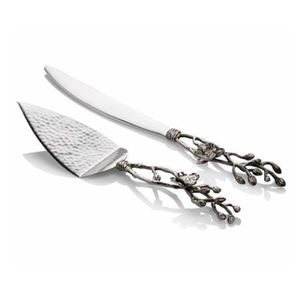 Couteau à gâteau et serveur en acier inoxydable et laiton à manche gaufré - Product Image 6