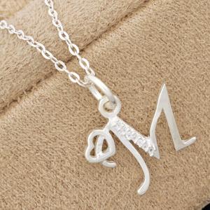 925 Sterling <b>Silver</b> 'M' Initial Pendant Charm with White CZ Gold Plated Women's <b>Necklace</b> - Product Image 6