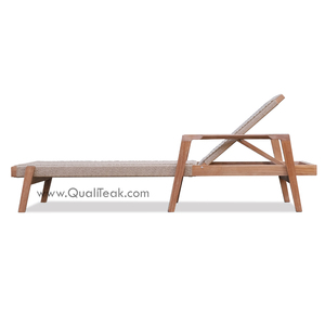 Tumbona de Lujo Moderna de Madera Maciza de Teca para Exteriores con Tejido Loom para Piscina y Ocio en Cancún - Product Image 1