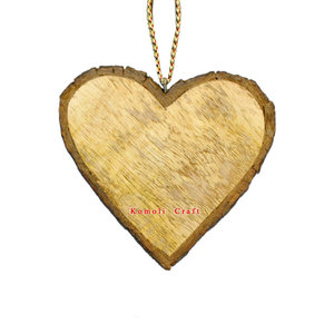 Ornement d'arbre de Noël en forme de coeur en bois fait à la main décoration en bois de meilleure qualité de l'Inde, décoration de vacances, vente en gros disponible - Product Image 4