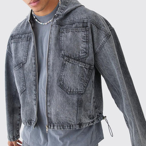 Chaqueta de mezclilla con capucha personalizada Boxy Fit Acid Wash para hombre, chaqueta vaquera holgada - Product Image 3