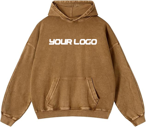 100% coton hommes sweats à capuche surdimensionnés et sweats épais polaire poids lourd Logo d'impression personnalisé sur le col à capuche avant - Product Image 6