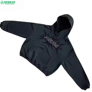 Sweat à capuche tendance personnalisé par le fabricant, sans cordon, avec broderie de patch épais, effet délavé à l'acide et vieilli, 100% Coton - Product Image 4