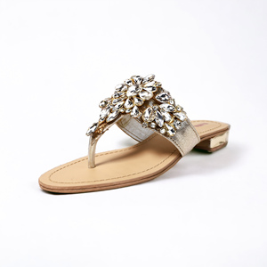 High Quality Flat Sheet Sole Rhinestone Metal Brooch <b>Slippers</b>: Elegant and Comfortable Women Footwear for a Touch of Glamour - Product Image 4