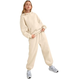 Conjuntos de 2 piezas de invierno de talla grande para mujer, moda de otoño, Sudadera con capucha de salón de gran tamaño con bolsillos, pantalones de chándal holgados, conjuntos de chándal tejidos - Product Image 5