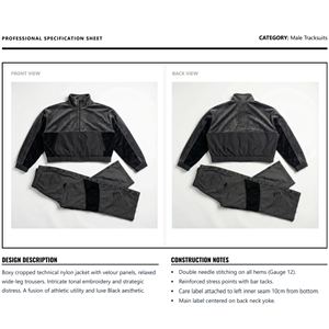 Ensemble de survêtement pour homme en nylon et polyester, coupe-vent, lavage à l'acide, broderie unie, veste et pantalon délavés, streetwear, vente en gros personnalisée, deux pièces - Product Image 6