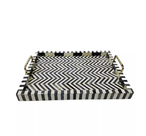 Custom Factory Azhar Export High Quality Bone Inlay Tray Metal Handle Modern Design Multi-Functional <b>Rectangle</b> Shape Wedding - Product Image 1