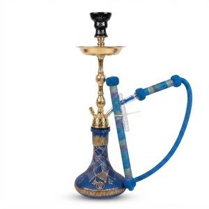 Cachimba Doble de Lujo Egipcia de Latón Macizo con Base de Vidrio Pintada a Mano - Product Image 1