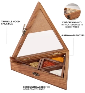 Boîte à épices en bois de sheesham Triangle Gul sculptée à la main/boîte à fruits secs conteneurs à épices avec cuillère boîte de masala de cuisine en bois - Product Image 4