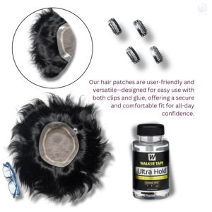 Parche para el cabello con borde de filamento de PU y mono para hombres, tupé Remy de textura recta india de grado A - Product Image 4