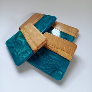 Best Quality Round Decorative <b>Coaster</b> <b>Set</b>, Elegant Classic Style Mixed Resin and Wood <b>Coasters</b> with Durable Stone Finish Design - Product Image 4