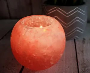 Pink Salt Round Shape Tealight Holders, Pink Salt <b>Light</b> Flower Nautical Decorative, Salt Stone Tealight candle holder <b>circle</b> - Product Image 5
