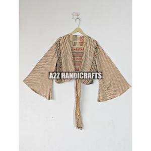 Top corto de seda Floral para mujer, la mayoría de las tendencias, manga larga de campana, moda Vintage, blusa informal con lazo de seda para fiesta de verano - Product Image 5