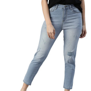 Pantalones vaqueros ajustados transpirables de cintura alta para mujer, pantalones vaqueros elásticos ajustados a la moda informal de talla grande para verano - Product Image 1
