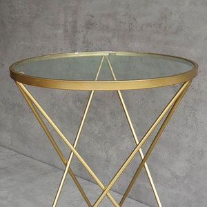Modern Farmhouse Round <b>Side</b> <b>Table</b> 40cm with V-Shaped Iron Legs and Glass Top Decorative Living Room Furniture-SST033 - Product Image 5