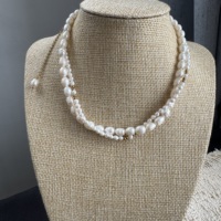 Collier minimaliste 15 pièces personnalisé avec perles de culture d'eau douce délicates, pierres naturelles, pendentif coquillage et perles, bijoux pour femme