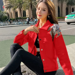 2023 bonbons couleurs lavé Denim veste courte femmes bouton Vintage coupe régulière étudiant vêtements d'extérieur Rose-rouge jaune vert rose haut - Product Image 4