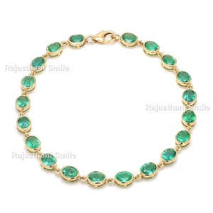 Bracelet à maillons en or rose massif naturel 14 carats 5x4mm coupe ovale émeraude pierre précieuse lunette ensemble bijoux élégants pour les fêtes mariages cadeaux - Product Image 1