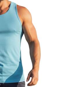 <b>Men</b> Sleeveless Tank Top Muscle Fit Athletic <b>Gym</b> Wear Stretch Fabric Solid Sky Blue Color Fitness <b>Vest</b> Customized Wholesale - Product Image 3