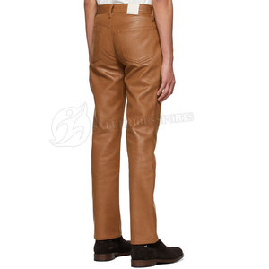Pantalon en cuir décontracté pour homme de qualité supérieure, coupe droite, motif, taille mi-haute, tissu en toile, imperméable, respirant, fermeture éclair, dernier style - Product Image 3