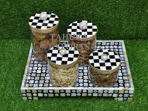 Nouveau 2026, Pot en résine personnalisé, Décoration de table, Récipient de rangement pour fruits secs, Nacre avec plateau, Contenant de table transparent - Product Image 5