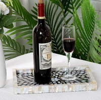 Plateau de service rectangulaire en bois MDF avec incrustations en os et résine, couleur personnalisée, art indien exotique, décorations florales bohèmes