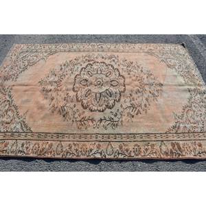 Alfombra de lana Vintage naranja y Beige de 5,3x8 pies, hecha a mano, área grande, estilo Tabriz, patrón de retazos turco con respaldo de látex para adolescentes - Product Image 3