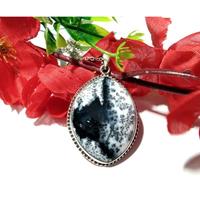 Pendentif en opale dendrite naturelle avec chaîne en argent sterling 925 - Bijoux faits à la main tendance pour femmes et hommes