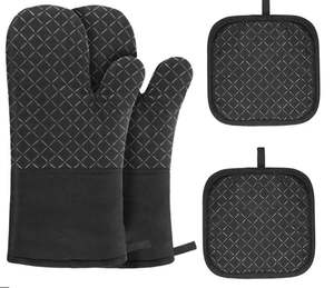 Ensemble de gants de cuisine et porte-casseroles, résistant à la chaleur, outil micro-ondes 100% coton, dos en silicone, fabricants bon marché, vente en gros - Product Image 6