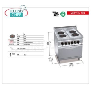 Cuisinière électrique 4 plaques sur four GN 2/1, Kw.17.9 - Product Image 1