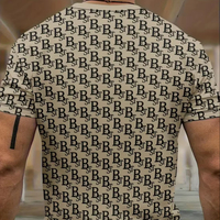 Setelan Kasual Pria Musim Panas Berkualitas Tinggi, Dua Potong, Kaos Lengan Pendek Bermotif, Warna Solid, Bahan Bernapas 220g