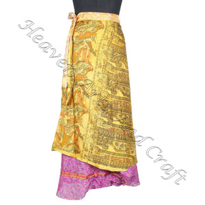 Acheter des jupes portefeuille de plage Vintage Silk Sari Tilda la jupe portefeuille magique est une jupe portefeuille réversible unique à 2 couches en vintage - Product Image 3