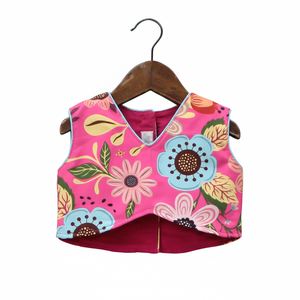 ชุดเลเฮนกาโชลีสีชมพูลายดอกไม้สำหรับเด็ก ยี่ห้อโชรยัม แฟชั่น ตัดเย็บอย่างดี ยาวคลุมพื้น ชุดพื้นเมืองอินเดียแบบดั้งเดิม สำหรับงานเทศกาล - Product Image 5